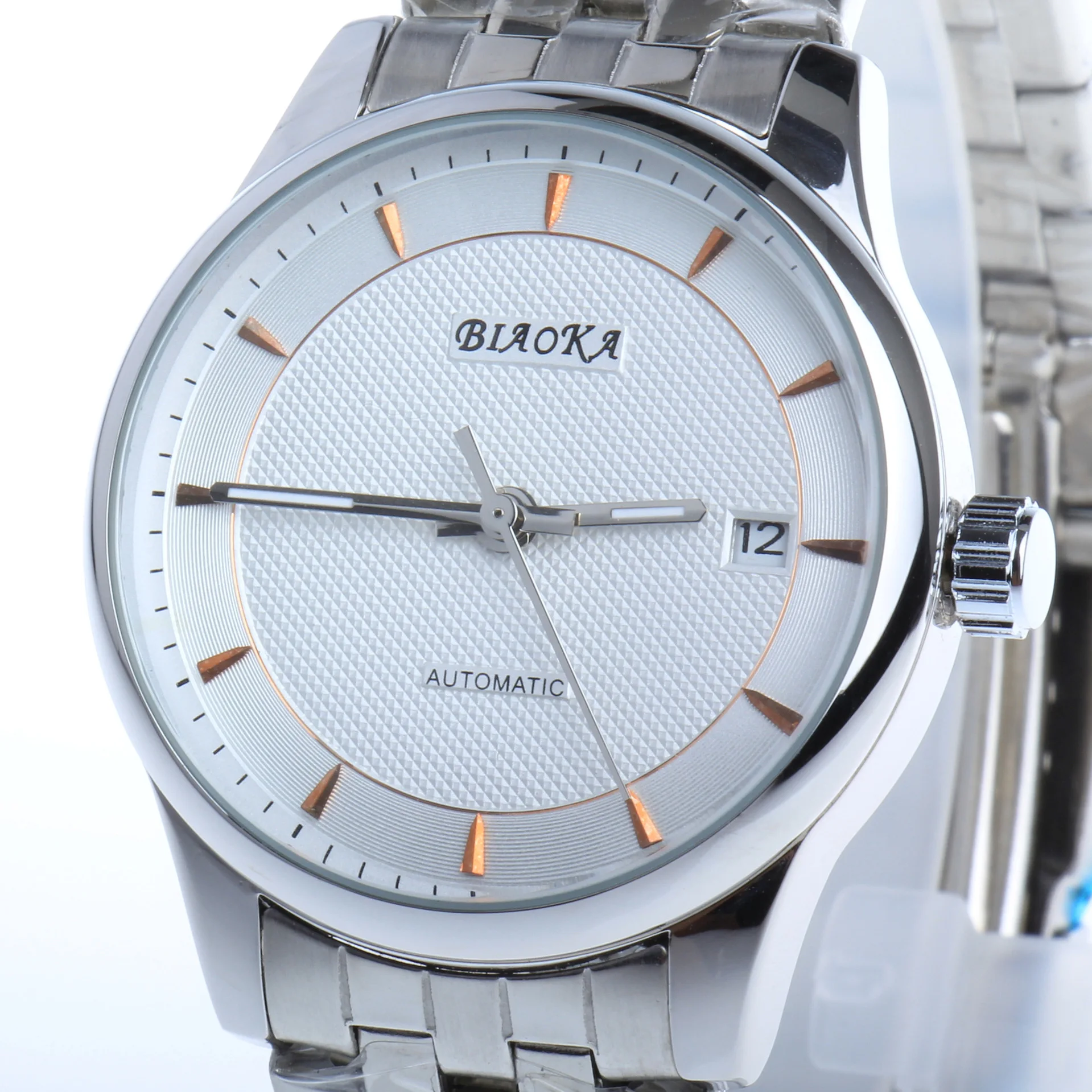 2016 New Brand BIAOKA watch Simple steel strip waterproof calendar automatic mechanical watch Analog Skeleton Man
