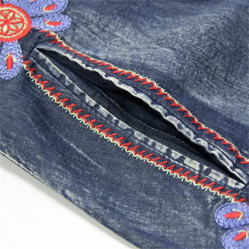 Vintage Autumn Dress Women 2018 Brand Denim Vestidos Stand Collar Long Sleeve Embroidery Belted Slim Wasit Women Dresses 82115 (20)