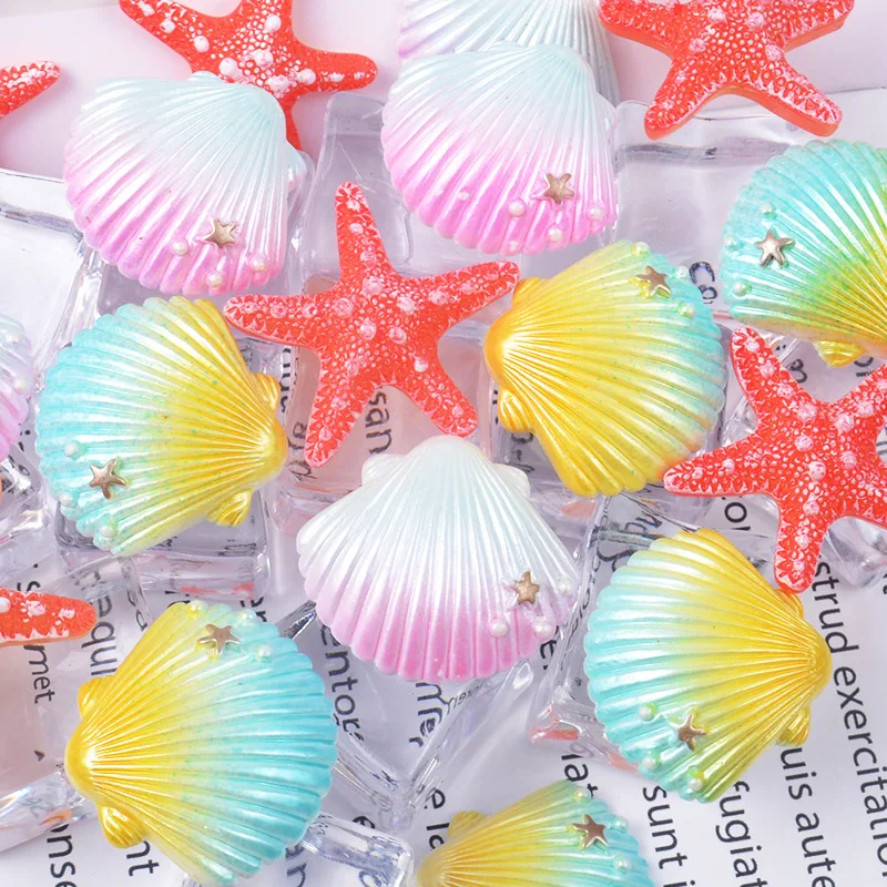 5pc set Resin Painted Seashells Colorful Starfish Shell for Crafts