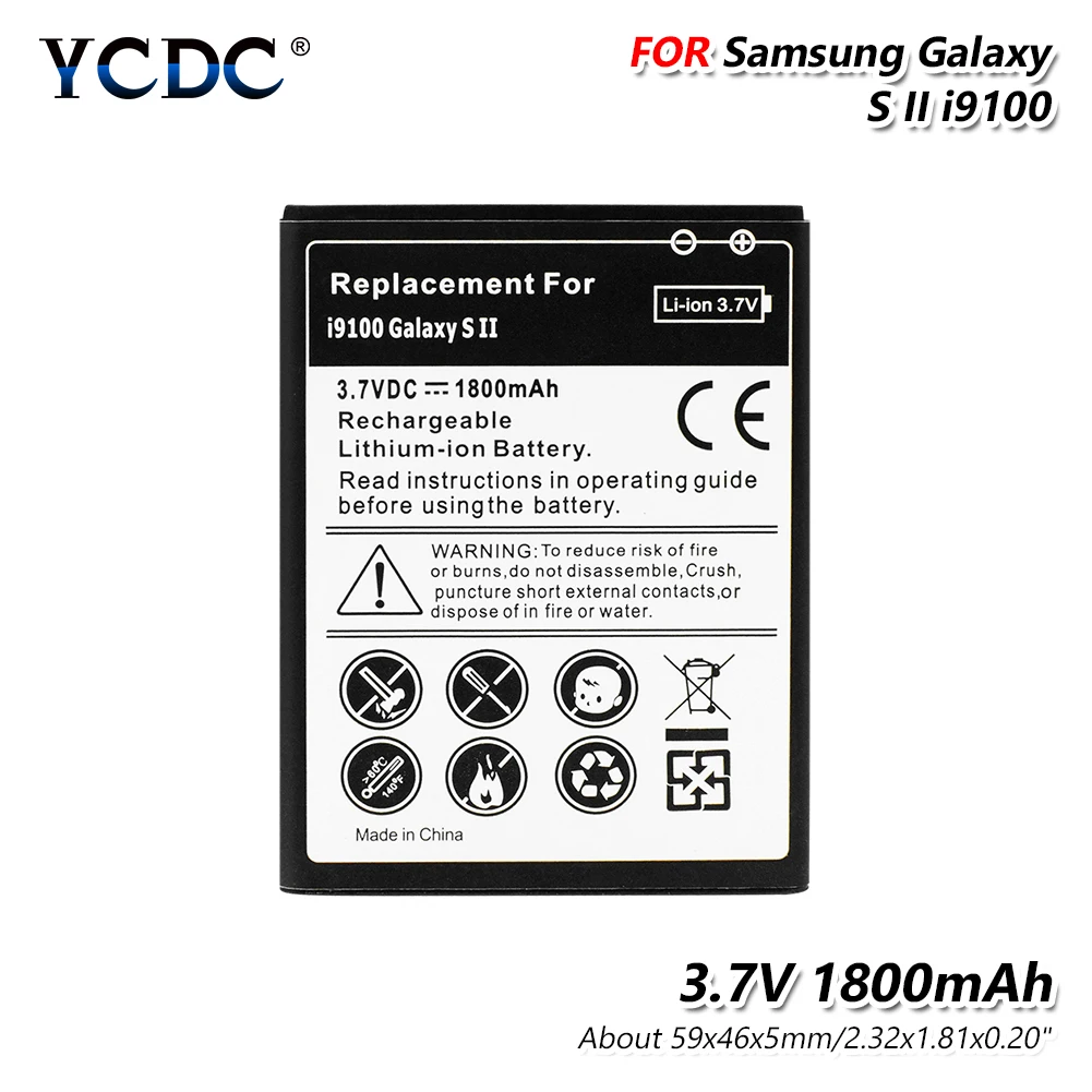 

Lithium YCDC Rechargeable Phone Battery for Samsung Galaxy i9100 Galaxy S2(SII) GT-I9100 1800mAh Li-ion Replacement Battery