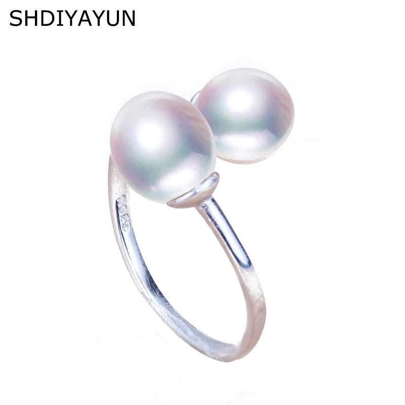 

SHDIYAYUN Fine Jewelry 925 Ring Jewelry Double Faced Natural Freshwater Pearl Rings 925 Sterling Silver Jewelry For Women Gift