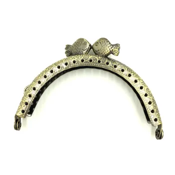 

10Pcs Bronze Tone Double Fish Carved Metal Arc Frame Kiss Clasp Lock Handle Purse Bag Flower Bag Parts Accessories 8.8x6cm
