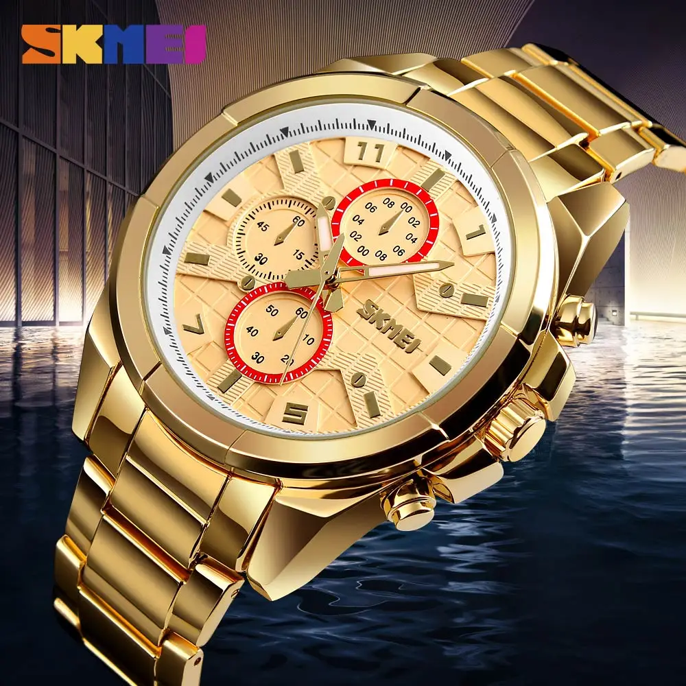 

SKMEI New Business Style Men Watch Waterproof Sport Quartz Wristwatch Stainless Steel Wristband Folding Clasp with Safety