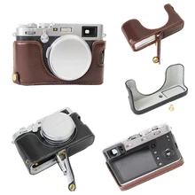 Nueva funda de cámara de cuero genuino Vintage para cámara Fujifilm X100F X100-F diseño de media bolsa con batería abierta