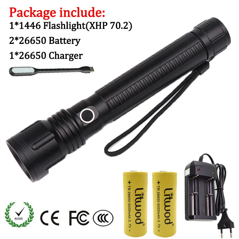 Litwod Z351446 светодиодный вспышка светильник CREE XHP70.2& XHP50 высокий мощный 50000LM тактический Водонепроницаемый фонарь светильник 18650& 26650 Фонари - Испускаемый цвет: Option 7