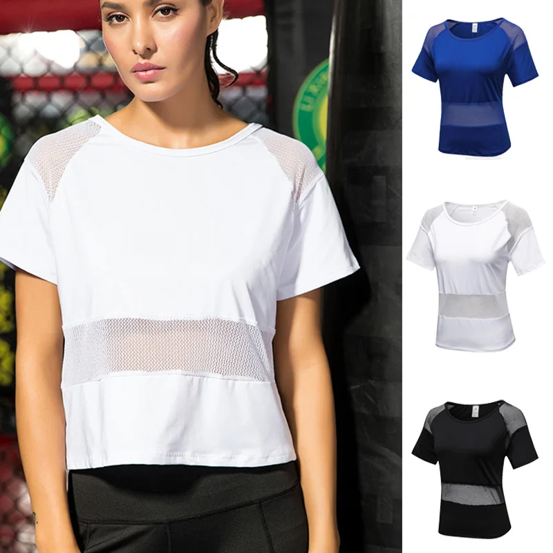 

Womens Mesh Hollow Out Loose Workout Gym Yoga Athletic Sports Blouse Women Wear Smock Crop Top Running Sweatshirt T-shirts S~XXL