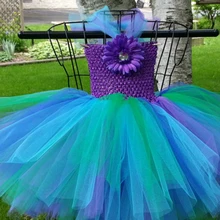 Симпатичное платье-пачка с павлином для девочек в стиле Нарядные платья для конкурсов красоты для маленьких девочек фиолетовый, бирюзовый платье на Хеллоуин вечеринка в честь Дня Рождения PT33