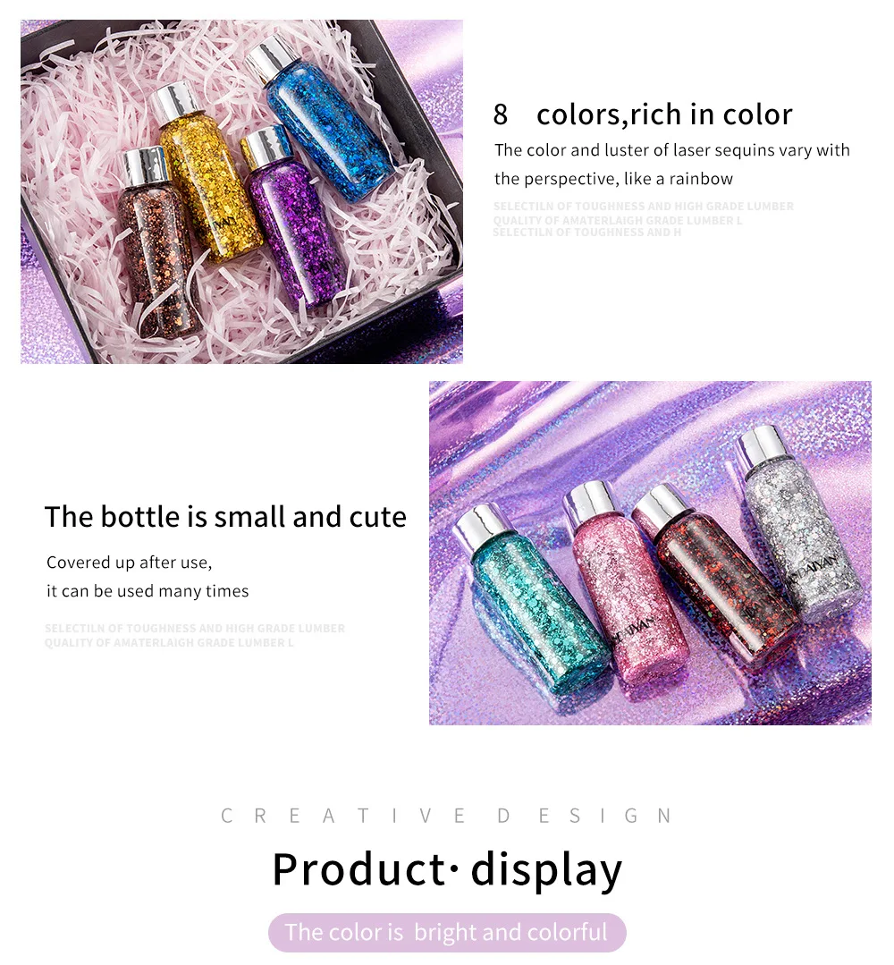 Holographic Body Glitter Festival Makeup Glitter Gel Face Hair Lip Glitter Cream Mermaid Sequin Tattoo Pigment Body Art Cosmetic