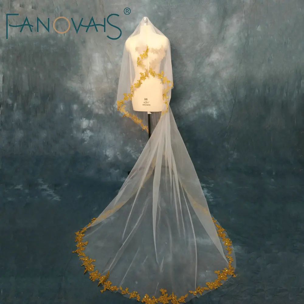 GoldWeddingVeils3metersLaceEdgeVintageBridalVeilforWedding