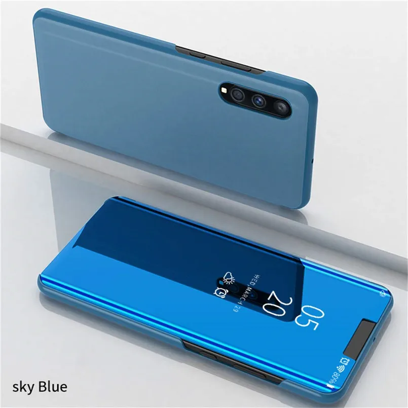 Роскошное умное зеркало флип чехол для телефона для samsung Galaxy A10 A20 A30 A40 A50 A60 A70 M10 M20 M30 M40 кожаный чехол подставка протектор - Color: Blue