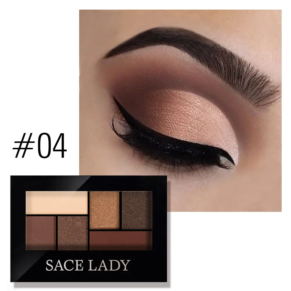 Eyeshadow 04 SACE LADY, Обнаженная палитра теней для век, водостойкий пигмент, набор косметики, мерцающий матовый, 6 цветов, палитра теней для век, набор для макияжа с блестками - Цвет: Eyeshadow 04