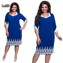 2018 Women Clothes Plus Size Dress New Lace Patchwork Big Sizes Fashion Dress Office Work Dresses Solid Blue Pink Vestidos L-6XL