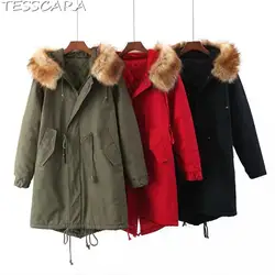 TESSCARA, женская зимняя теплая длинная парка, Женская хлопковая куртка, пальто, Украинская ветровка, верхняя одежда и пальто размера плюс S-2XL
