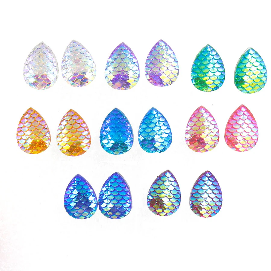 

Fnixtar 13*18mm Stainless Steel Water Drop Resin Mermaid Fish /Dragon Scale Flat Back Stud Earrings Fashion Earrings 5pair/lot