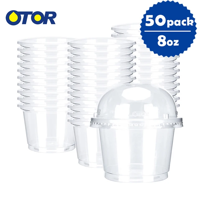 50Set 8oz Pudding Cup Disposable Plastic Cups Lid Small Plastic