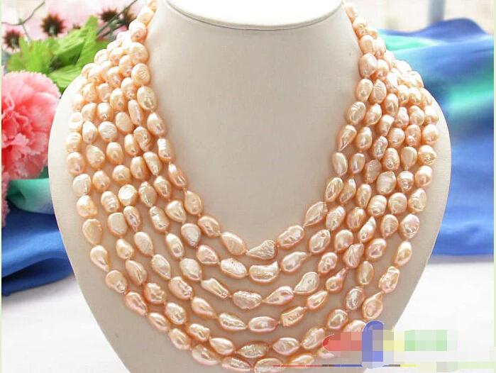 

FREE SHIPPING>@@> p2952 6row 12mm pink baroque freshwater cultured pearl necklace ^^^@^Noble style Natural Fine jewe &