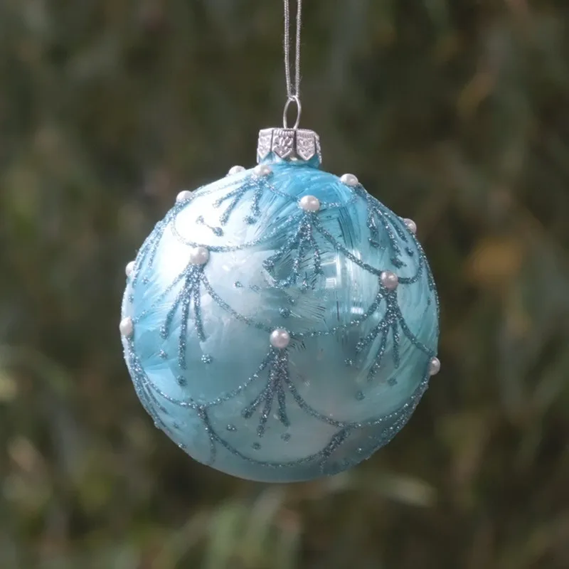 

Light Blue Series Christmas Tree Pendant Small Packing Red Glass Christmas Day Decoration Party Supplies Hand Painting Craft