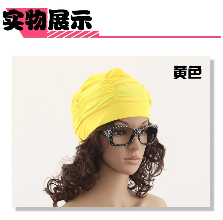 Женская водонепроницаемая шапка для плавания эластичная шапочка для плавания плиссированная защита ушей пляжная шапочка для плавания - Цвет: Цвет: желтый