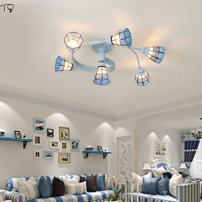 

Mediterranean Style Living Room Ceiling Lamp Tiffany LED Creative Lotus Orchid Flower Bedroom Simple Modern American Restaurant