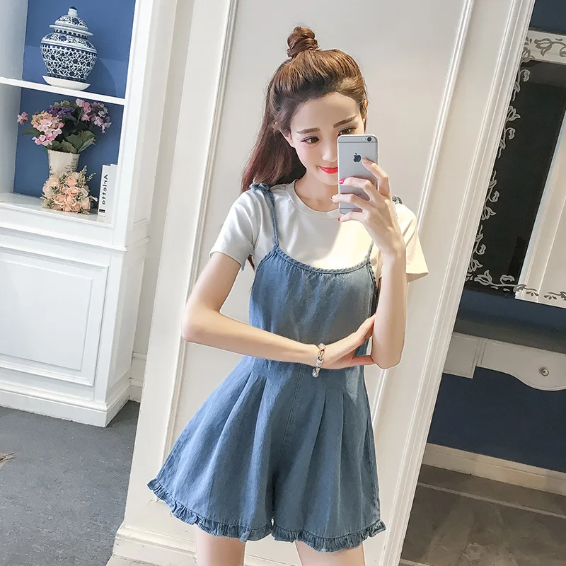 

2018 Sexy Sleeveless Spaghetti Strap Denim Dress Korea style Women mini jeans Dress Sundress Overall