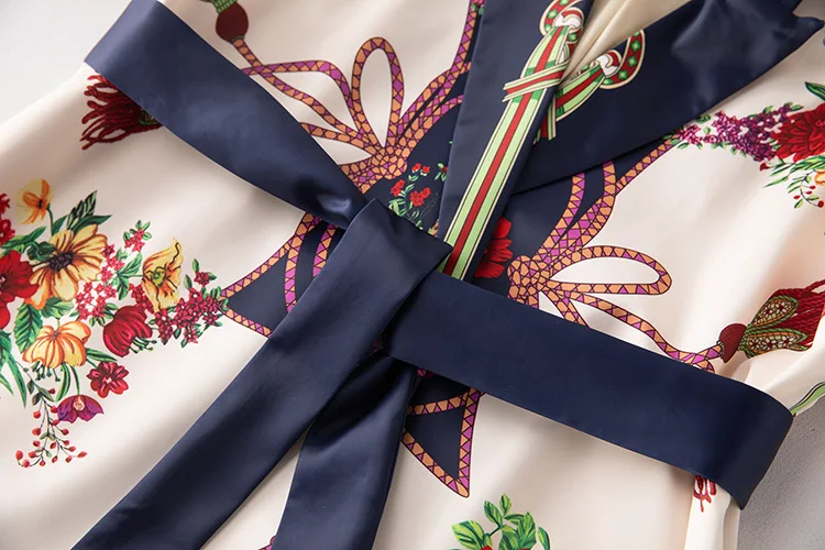 2019 Высокое качество Модный принт тонкий кимоно пальто винтажный Блейзер Открыть стежка ремень с бантом верхняя одежда с длинными рукавами