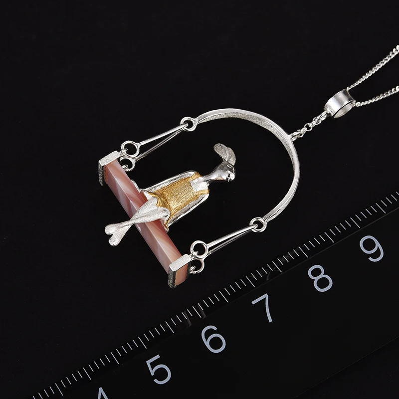 Lotus Fun Real 925 Sterling Silver Natural Mother of Pearl Handmade Fine Jewelry Miss Rabbit Pendant without Chain Acessorios