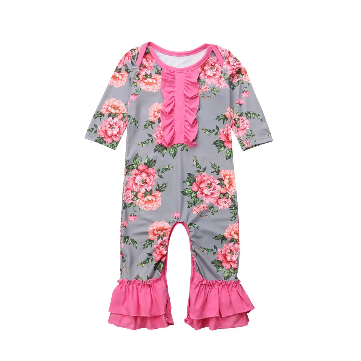 Emmababy Autumn Floral Newborn Infant Baby Girl Long Sleeve Ruffles Two