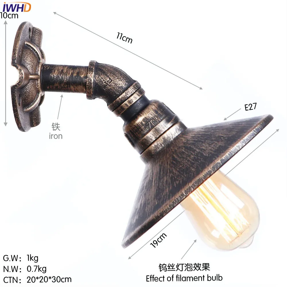IWHD Ретро Wandlamp Винтаж Лофт Стиль светодиодный настенный светильник Утюг водопровод светильники домашнего Ванная комната свет Простой RH