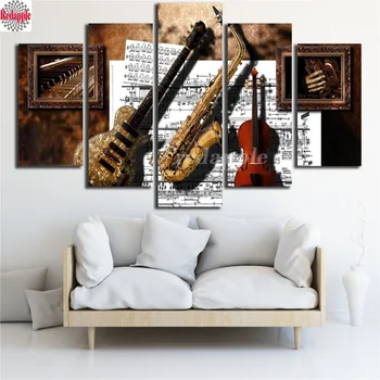 

5 pcs diamond embroidery Musical Instruments Guitar Saxophone Violin Music Score diamond painting cross stitch mosaic rhinestone