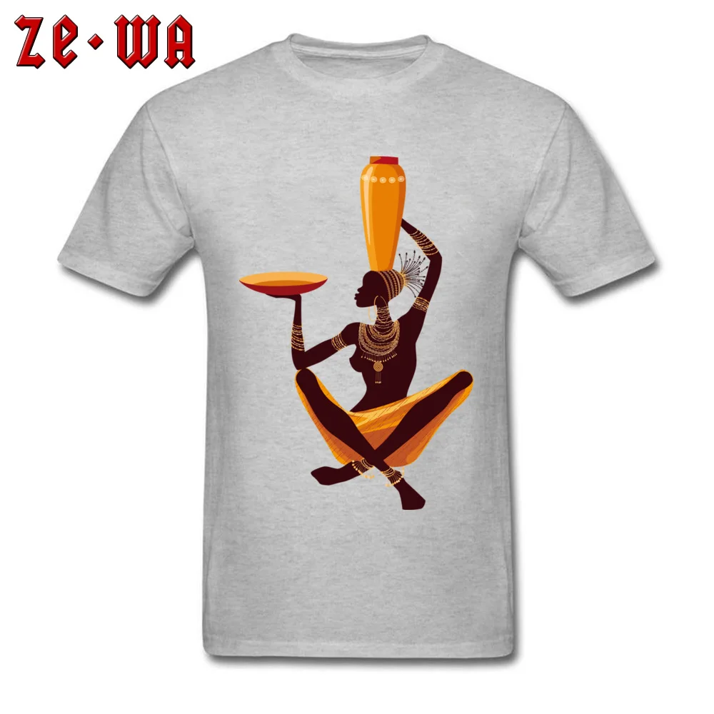african art painting exquisite Round Neck T-shirts Summer/Autumn Normal Tops Shirts Short Sleeve New Arrival Cotton Tee-Shirts Men african art painting exquisite grey