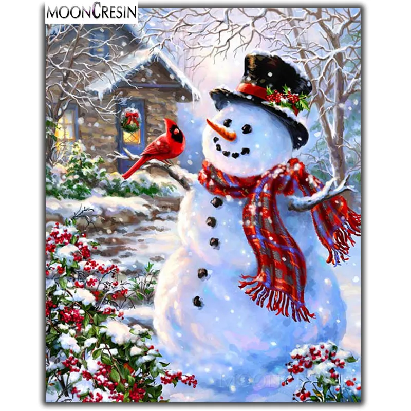 

MOONCRESIN Diy Diamond Embroidery Brids & Christmas Snowman Play 5D Diamond Mosaic Full Diamond Painting Cross Stitch Decoration