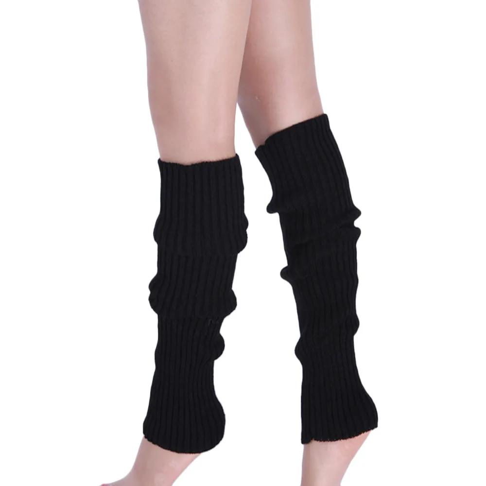 Высокие носки; гетры; Для женщин Чистый Цвет гетры теплая шерсть вязать ноги запасы зимние длинные хлопковые носки до колена для девочек - Цвет: Black