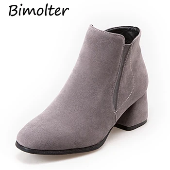 

Bimolter Woman Ankle Boots Fashion Classic Chelsea Boots Winter Warm Round Toe Med Heel Party Short Boots Big Size 33-43 PAEA004