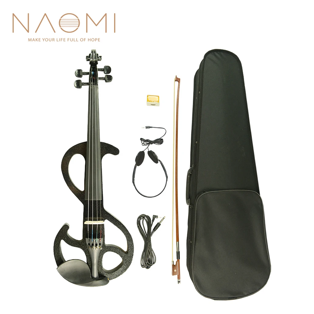 

NAOMI 4/4 Electric Violin 4/4 Full Size Solid Wood Electric Silent Violin W/ Case Bow Rosin New