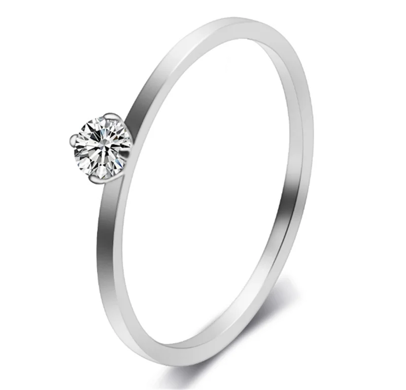 Новое модное простое кольцо из титановой стали, инкрустированное кристаллом, Цирконом, из нержавеющей стали, женское детское маленькое кольцо - Цвет основного камня: Silver