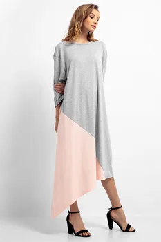 

Cotton Patch Maxi Dresses Female 2018 2/3 Sleeves T Shirt Asymmetrical Hem Dress Muslim Women Home Wear Dress ZD83004