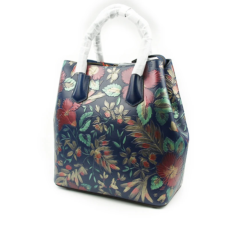 

Hand Painted Genuine Leather 2018 Latest Women Handbag Stylish Big Tote Embossed Female Messenger Shoulder Sling Bags Ladies Bag