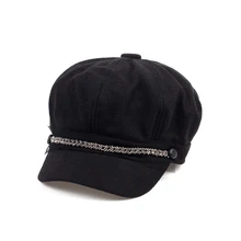 VORON дизайн железная цепь шерстяной берет Кепка женские зимние теплые береты Мужская изогнутая Кепка осенние модные шапки оптом