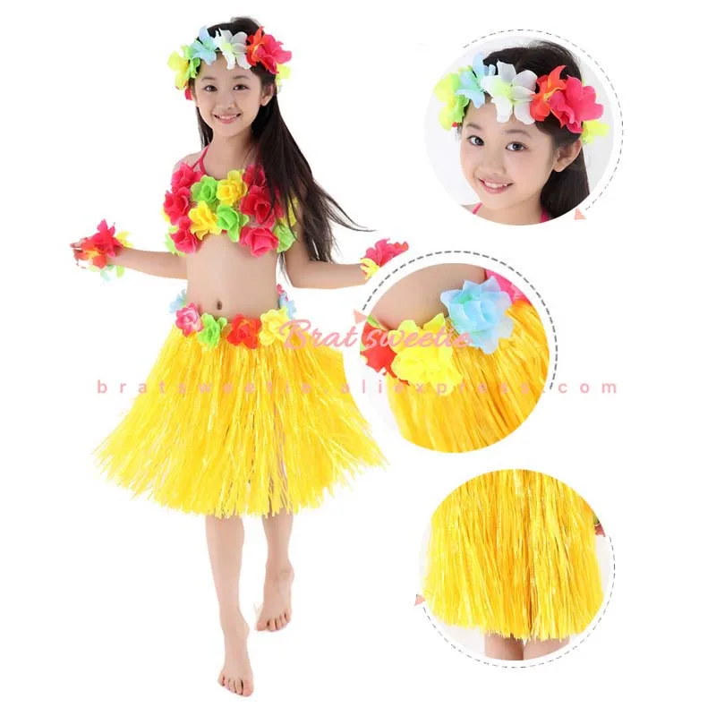 LADIES HAWAIIAN GRASS SKIRTS SUMMER HULA ALOHA PARTY GARLAND FANCY DRESS LEI
