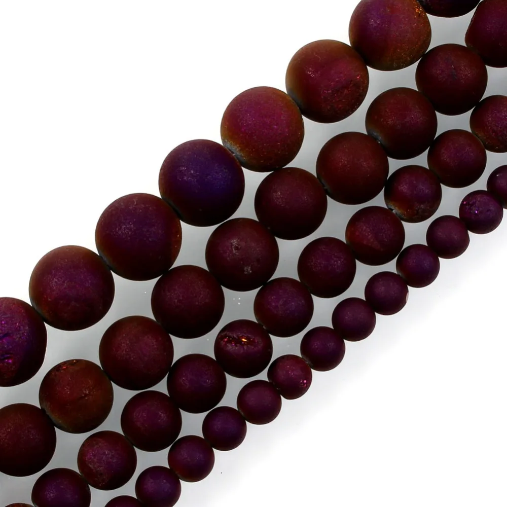 

LF Natural Stone Beads Dark Purple Metallic Titanium Coated Natural Druzy Quartz Agat Loose Beads For Jewelry Making 6-12mm