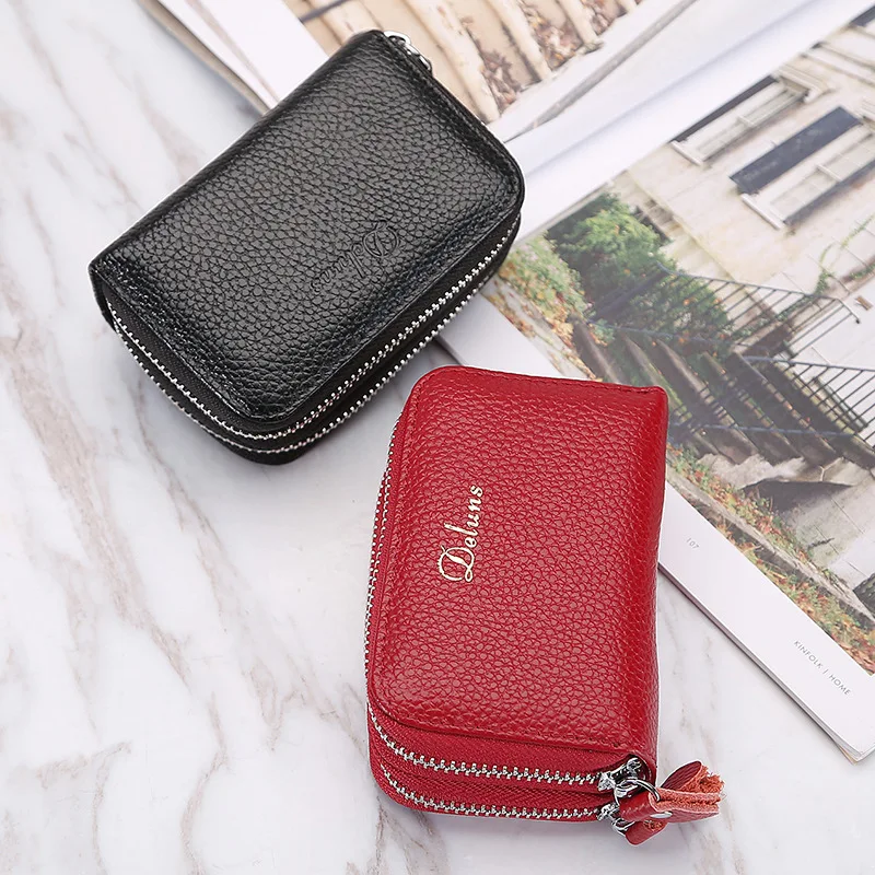 

Car Key Wallet Genuine Leather Key Holder Men and Women Double Zipper Key Case Bag Coin Purse Women Keys Organizer Pouch Purse
