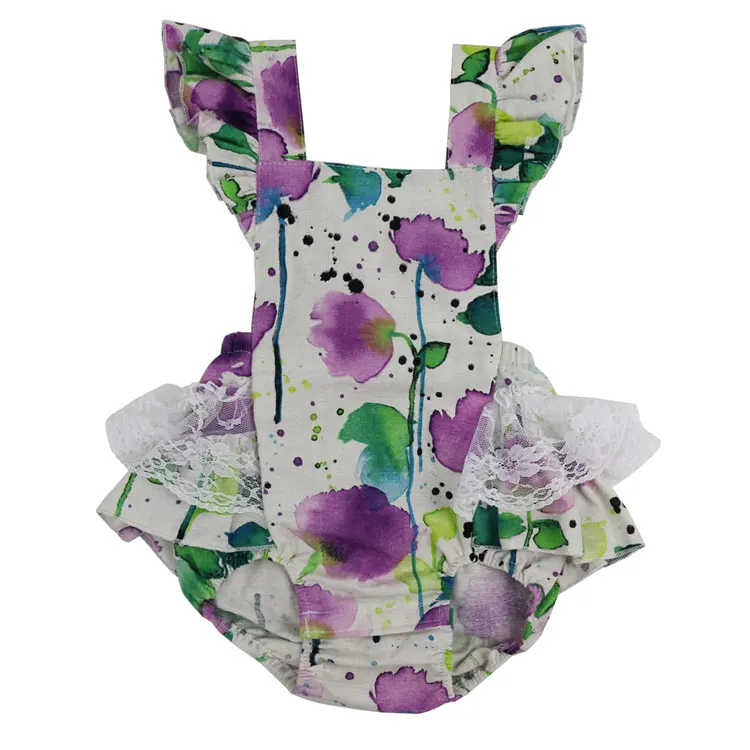 New Floral design  Girl Toddler cotton linen baby rompers cute lace ruffle romper girls summer style clothing,baby girl romper Baby Bodysuits for girl  Baby Rompers