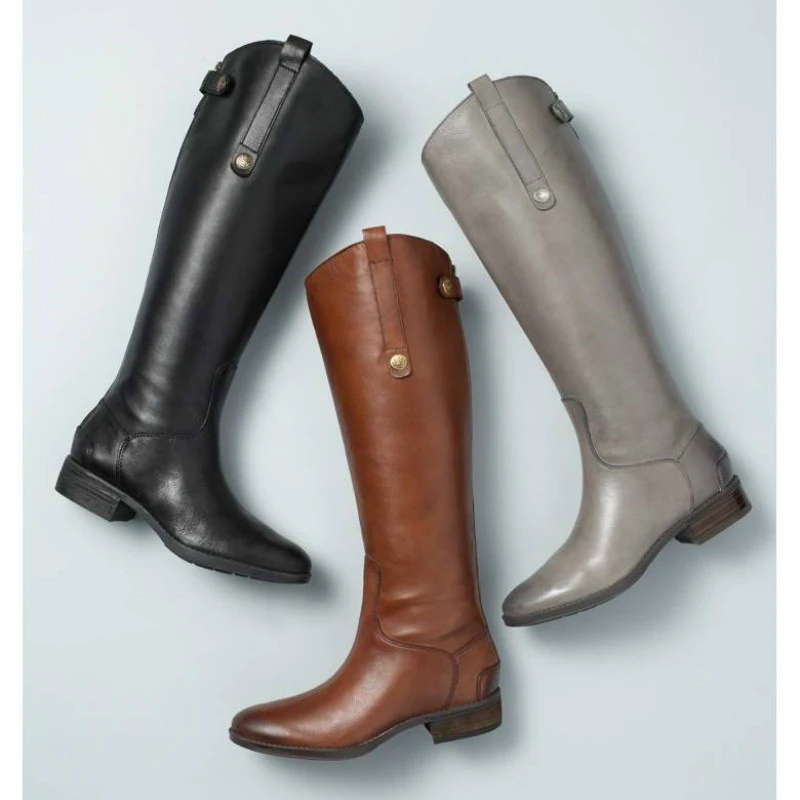 

Tangnest Fashion Women Knee High Boots PU Leather Western Boots Low Heels Casual Platform Shoes Plus Size 35-43 XWX6902