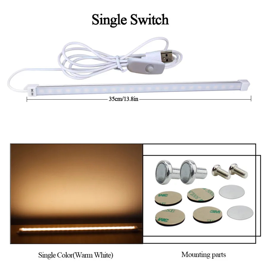 35cm Warm White 5W USB Перезаряжаемый Светодиодный настольный светильник, Ночной светильник, магнитный, 5 В, барный светильник, жесткая полоска, светильник, настенный светильник, лампада для шкафа, ящика для кухни - Испускаемый цвет: 35cm Warm White 5W