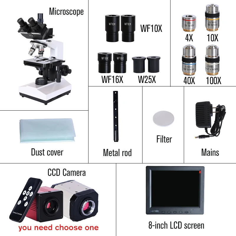 Laboratorio Profesional biológico HD trinocular microscopio zoom 2500X + USB HDMI VGA CVBS electrón