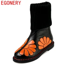 Egonery schuhe 2017 neue runde kappe lässige eleganz mittlere waden stiefel warme und komfortable hochwertige mode stiefel lady schuhe