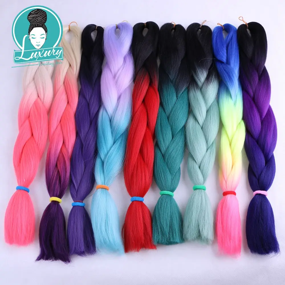 

Luxury For Braiding Ombre Kanelaon Hair Pieces 8pcs/lot 100g/pc 24" Grey Purple Ombre 100 colors Synthetic Jumbo Braids