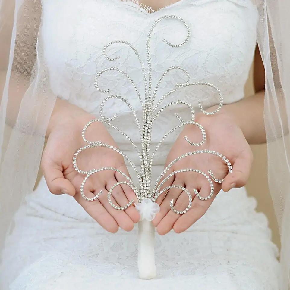 Серебристый JaneVini Fiori Matrimonio Стразы Свадебный букет невесты с цветами в руках букеты роскошные невесты фотографии интимные аксессуары - Цвет: Серебристый