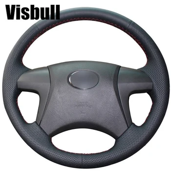 Visbull黒puレザー車のステアリングホイールカバーV1032用トヨタハイランダートヨタカムリ2007-2011