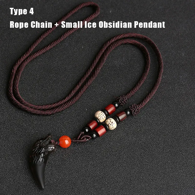 Wolf tooth Obsidian Pendant Necklace Amulets And Talismans Couple Natural Stone Necklace For Women Men Lucky Jewelry - Окраска металла: Type 4